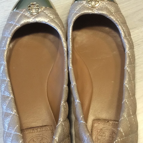 Tory Burch Kaitlin Quilted Metallic Ballet Flats Shoes Tan Gold - Size 7 - Picture 9 of 16